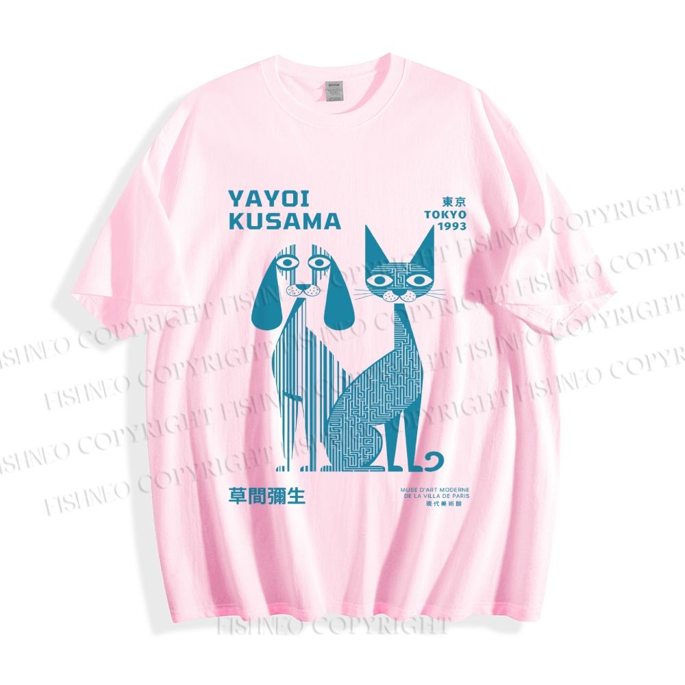 Unisex Yayoi Kusama Cat And Dog Line Art Classic Cotton T-shirt