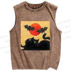 Unisex Halloween Cat Printed Washed Tank Top