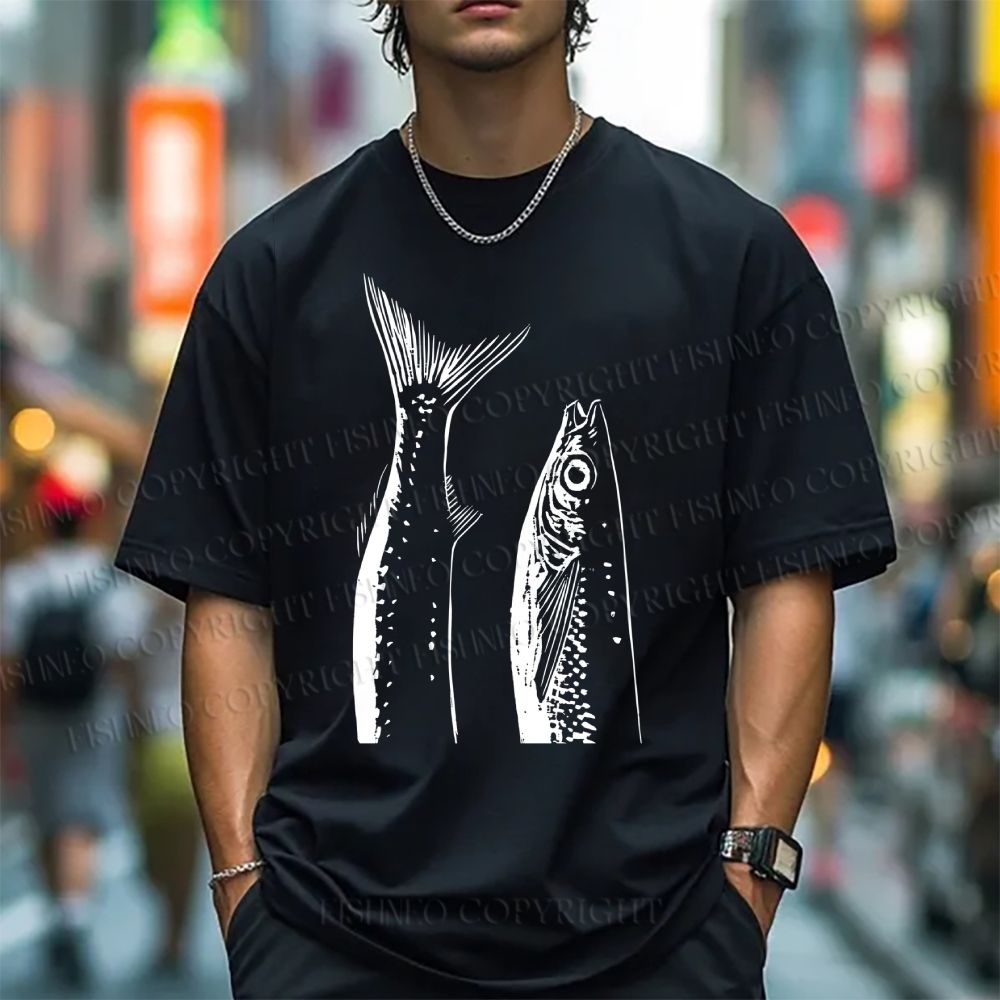 Unisex Simple Sketch Sardines Classic Cotton T-shirt