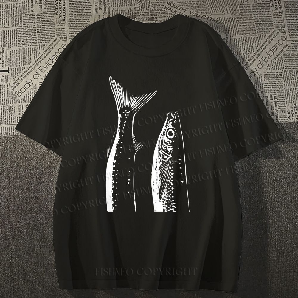 Unisex Simple Sketch Sardines Classic Cotton T-shirt