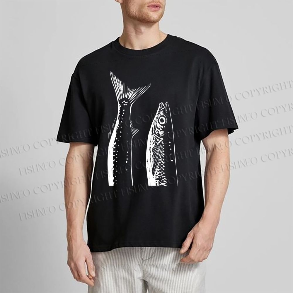 Unisex Simple Sketch Sardines Classic Cotton T-shirt