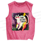 Unisex Watercolor Cat Printed Washed Tank Top