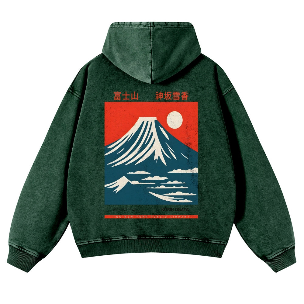 Mount Fuji Vintage Washed Cotton Back Art Hoodie