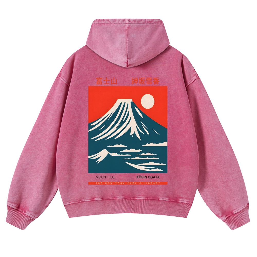 Mount Fuji Vintage Washed Cotton Back Art Hoodie
