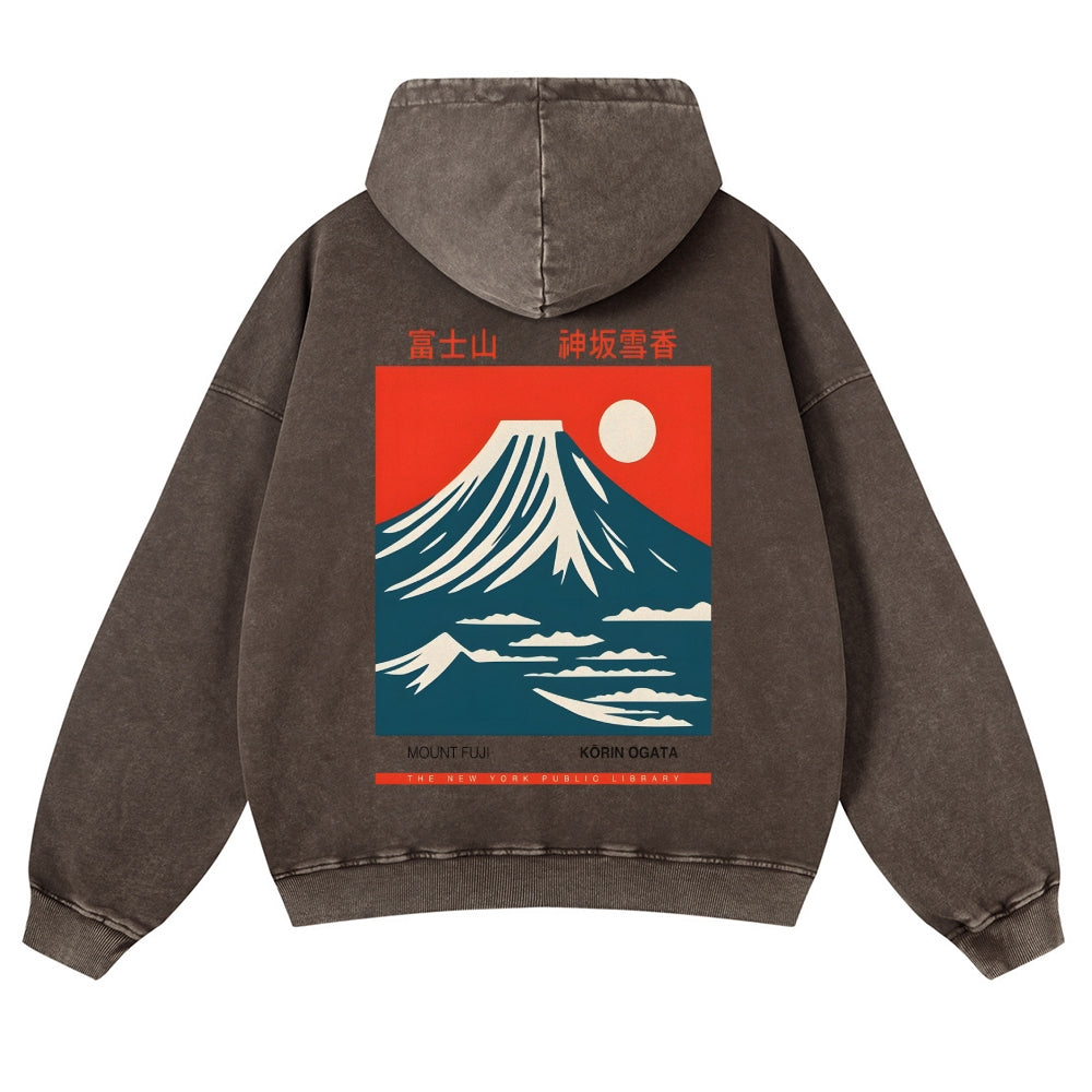 Mount Fuji Vintage Washed Cotton Back Art Hoodie