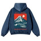 Mount Fuji Vintage Washed Cotton Back Art Hoodie