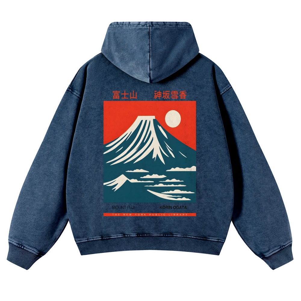 Mount Fuji Vintage Washed Cotton Back Art Hoodie