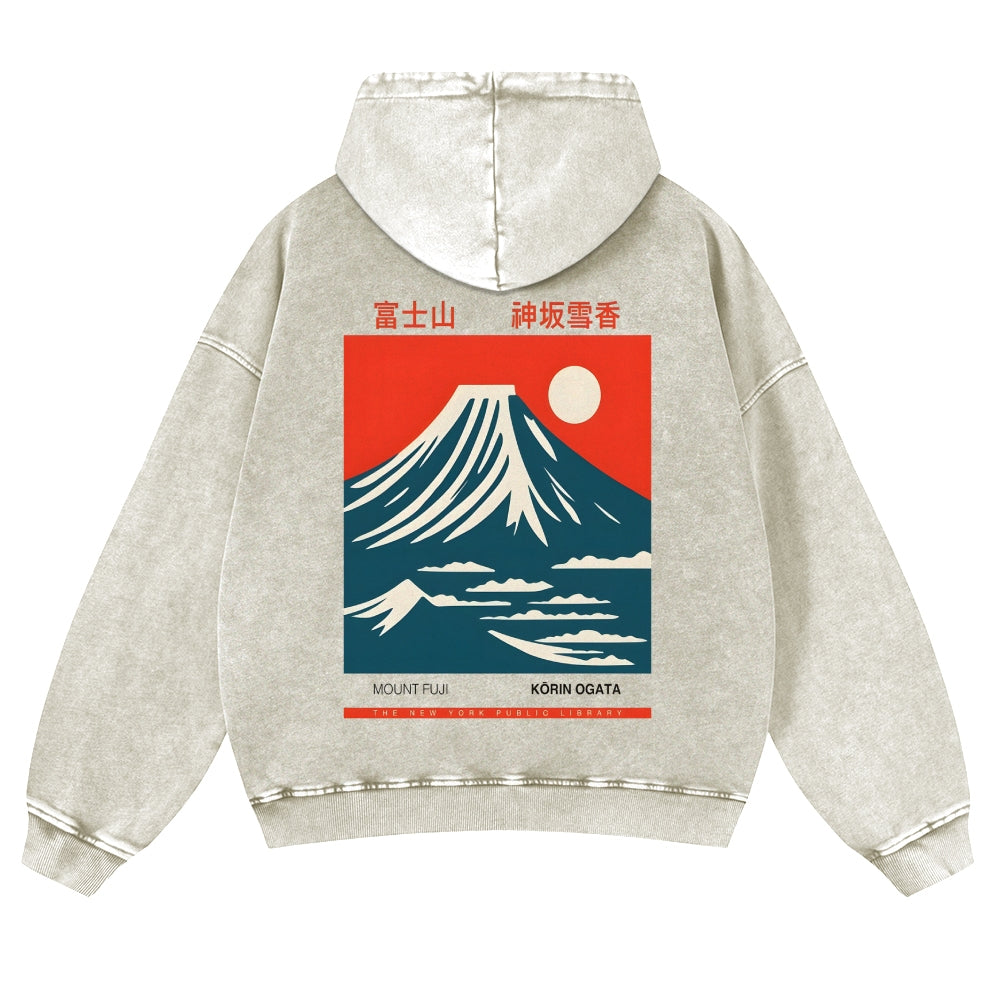 Mount Fuji Vintage Washed Cotton Back Art Hoodie
