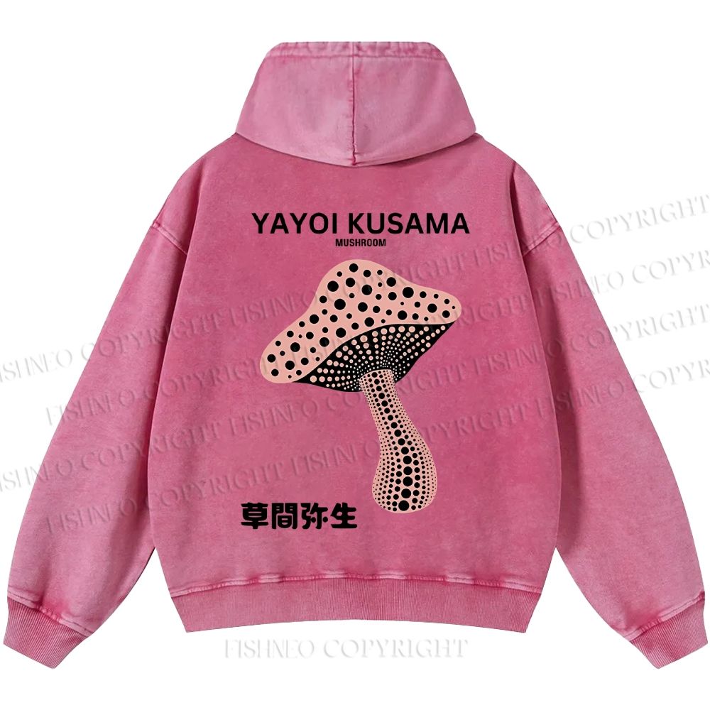 Unisex Casual Japanese Yayoi Kusama Mushroom Printed Washed Hoodie