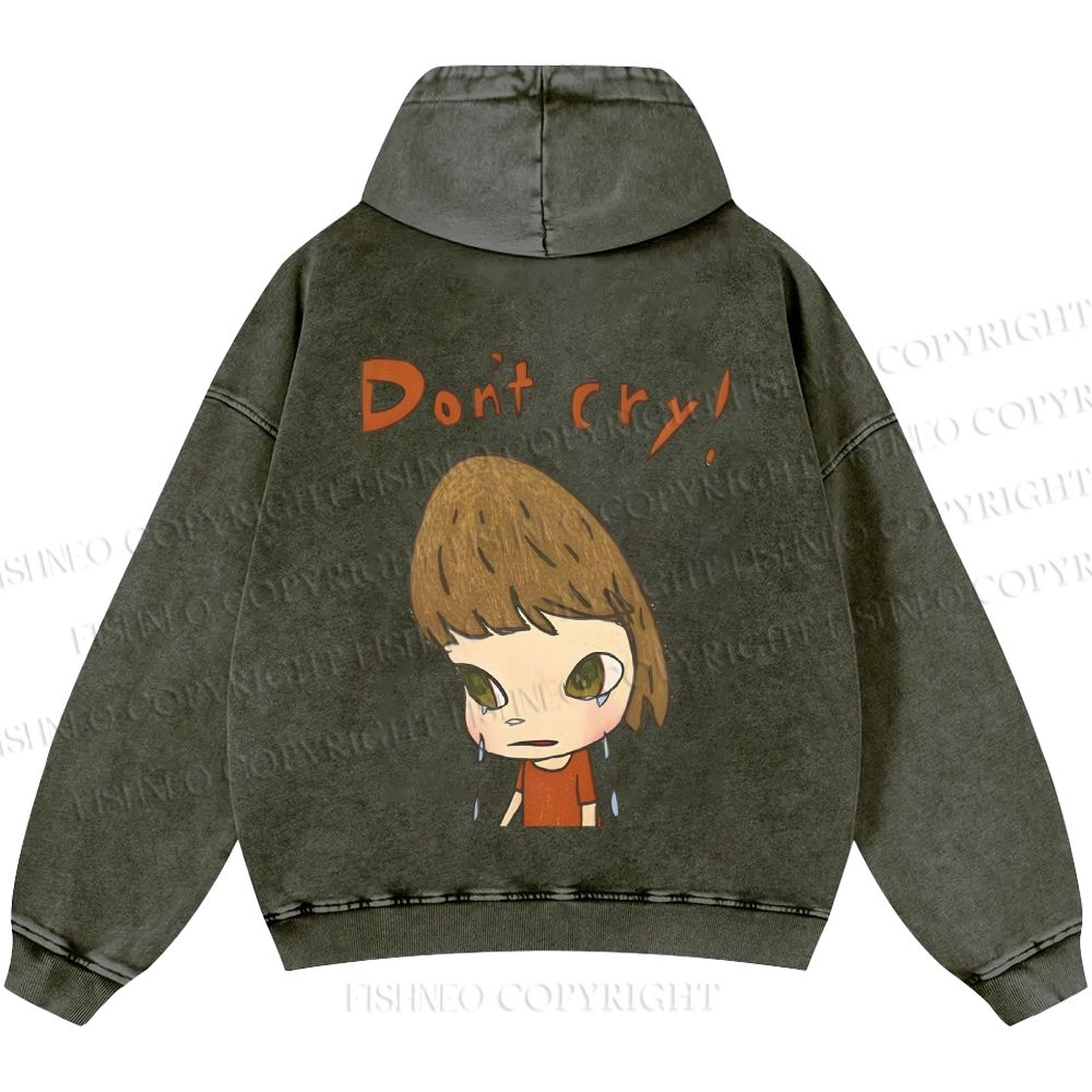 Unisex Casual Japanese Art Yoshitomo Nara Don't Cry Printed Washed Hoodie