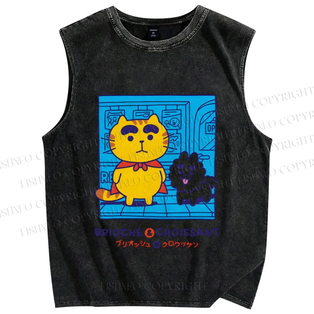 Unisex Brioche And Croissant Printed Washed Tank Top
