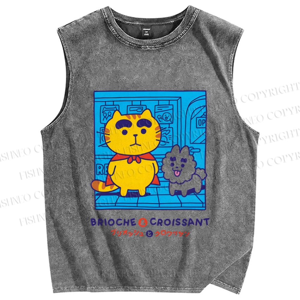 Unisex Brioche And Croissant Printed Washed Tank Top
