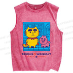 Unisex Brioche And Croissant Printed Washed Tank Top