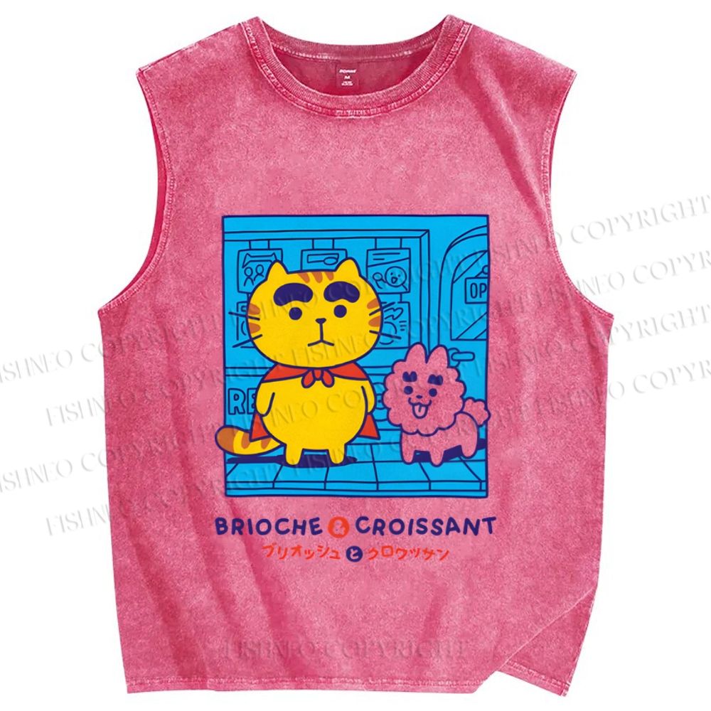 Unisex Brioche And Croissant Printed Washed Tank Top