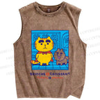 Unisex Brioche And Croissant Printed Washed Tank Top
