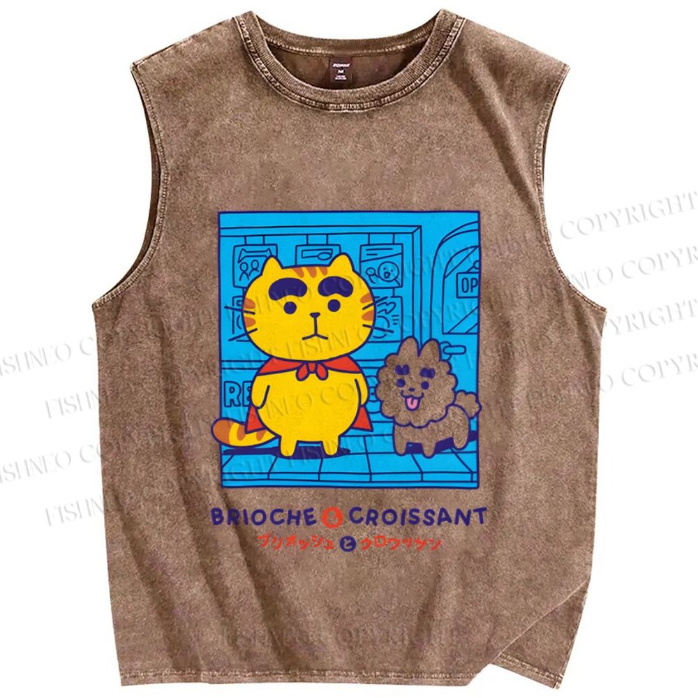 Unisex Brioche And Croissant Printed Washed Tank Top