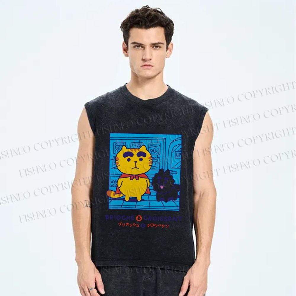 Unisex Brioche And Croissant Printed Washed Tank Top