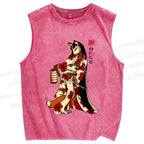 Unisex Japanese Fox Lady Printed Washed Tank Top