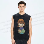 Unisex Yoshitomo Nara Sit On Earth Printed Washed Tank Top