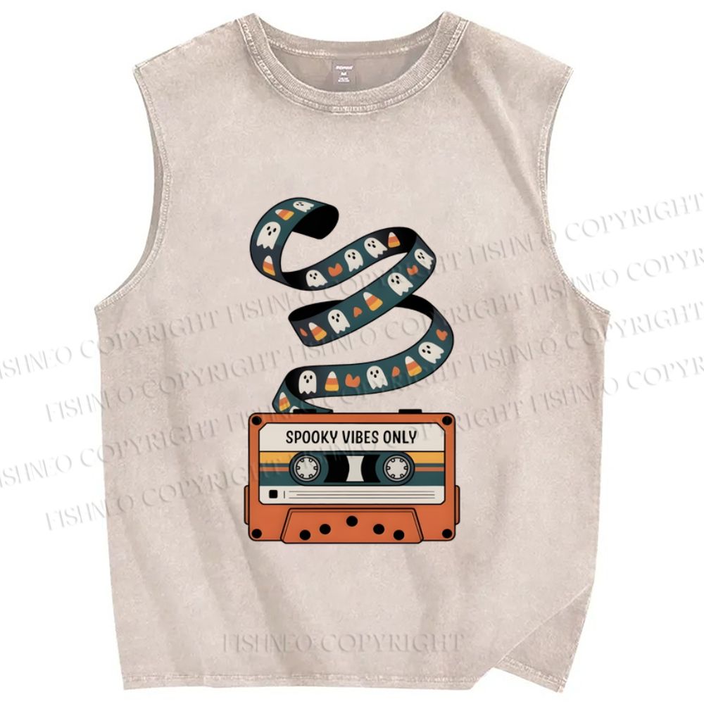 Unisex Halloween Ghost Tape Printed Washed Tank Top