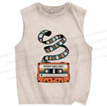 Unisex Halloween Ghost Tape Printed Washed Tank Top