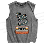Unisex Halloween Ghost Tape Printed Washed Tank Top