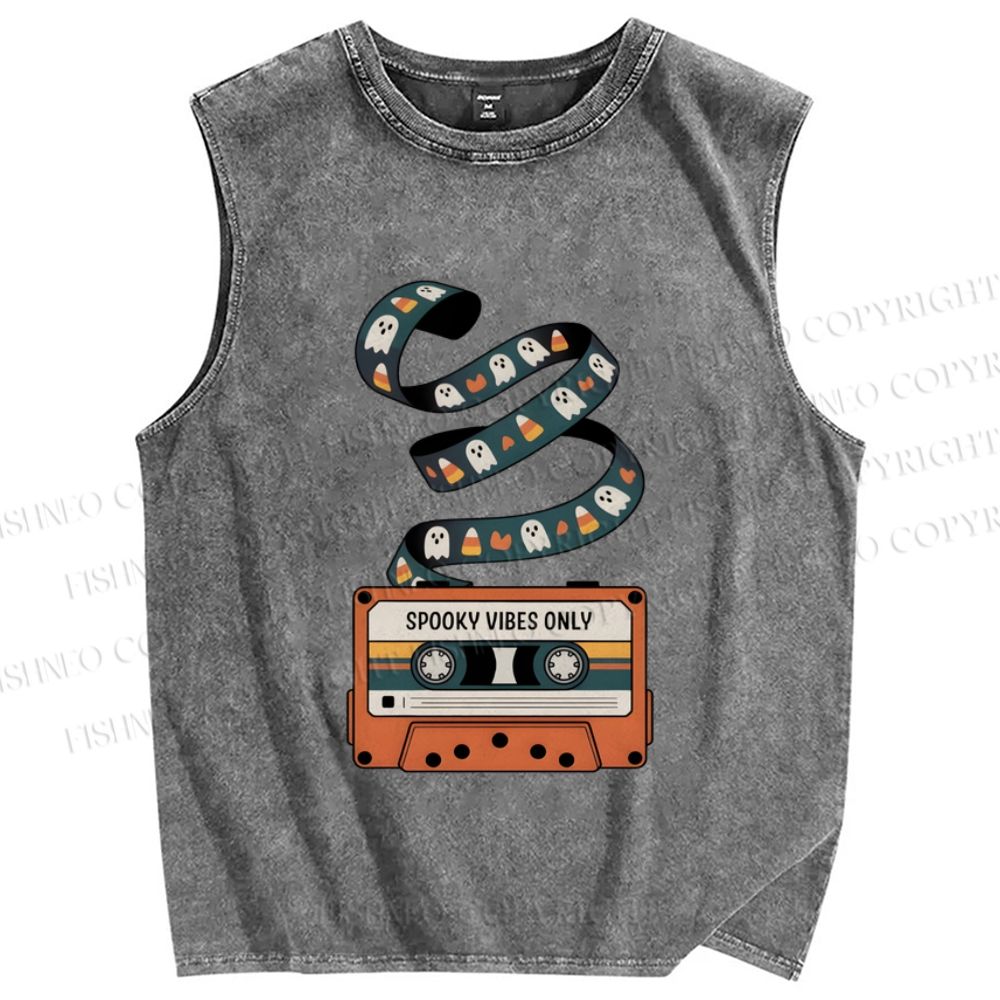 Unisex Halloween Ghost Tape Printed Washed Tank Top