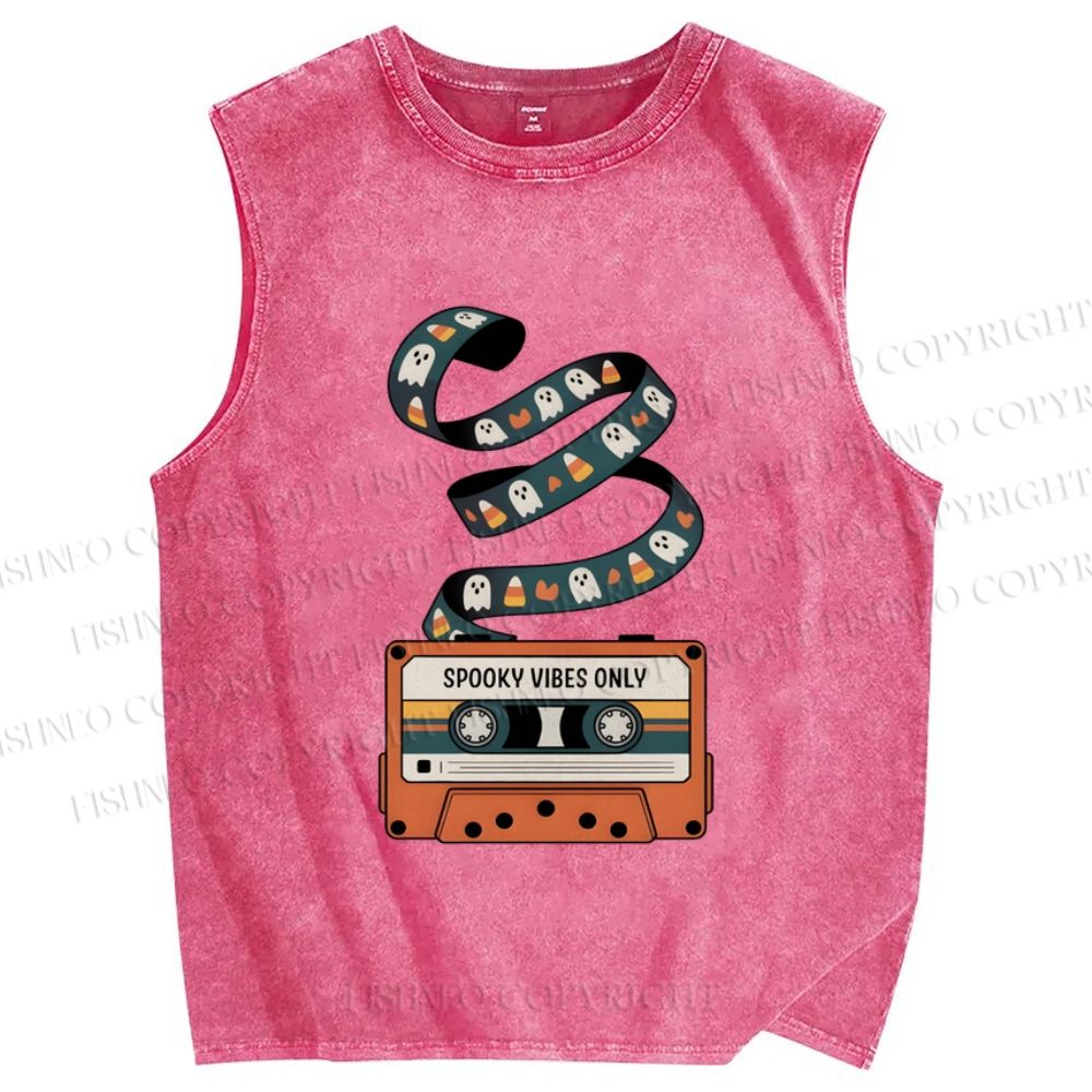 Unisex Halloween Ghost Tape Printed Washed Tank Top