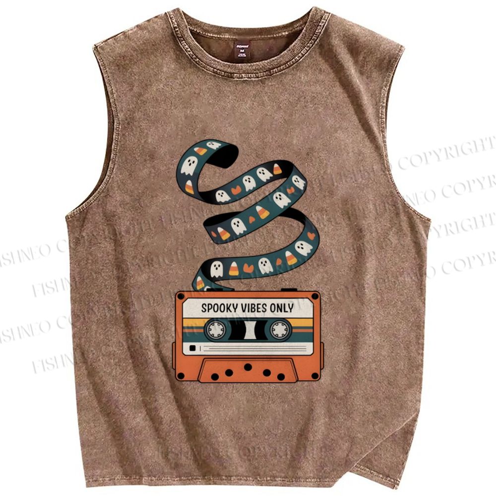 Unisex Halloween Ghost Tape Printed Washed Tank Top