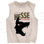 Unisex Wolf Man Hesse Printed Washed Tank Top