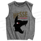 Unisex Wolf Man Hesse Printed Washed Tank Top