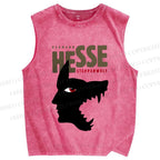 Unisex Wolf Man Hesse Printed Washed Tank Top