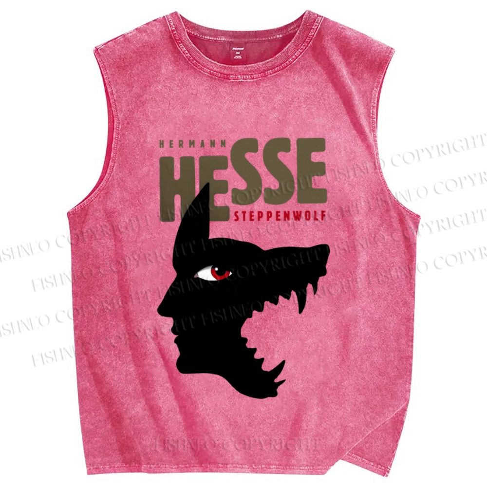 Unisex Wolf Man Hesse Printed Washed Tank Top