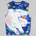 Unisex Sleeping Cat Star Light Printed Tank Top