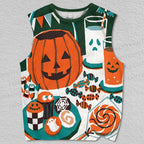 Unisex Vintage Halloween Pumpkin And Candy Printed Tank Top