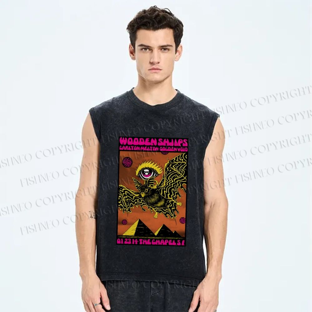 Unisex Wooden Shjips Printed Washed Tank Top