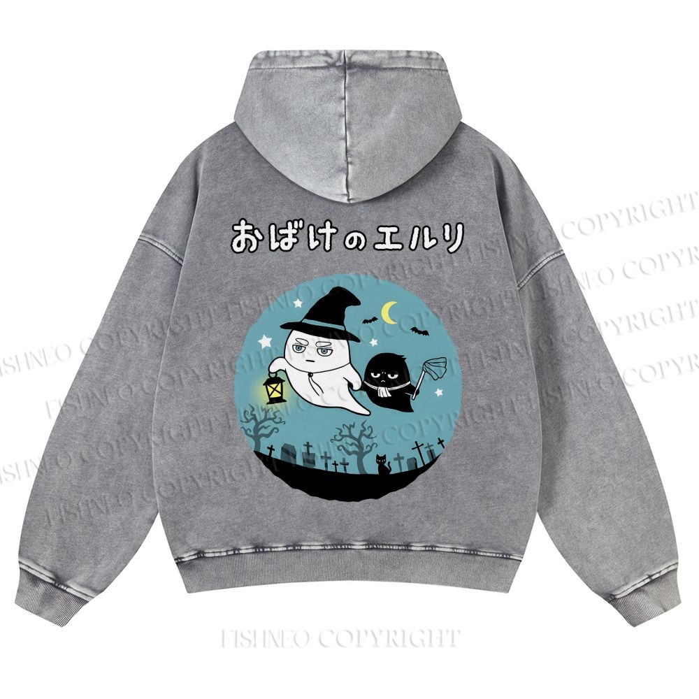 Casual Halloween Printed Washed Hoodie