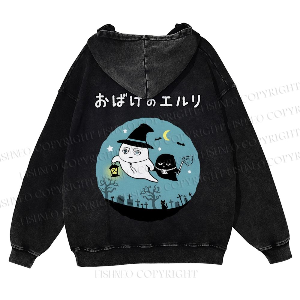 Casual Halloween Printed Washed Hoodie