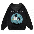 Casual Halloween Printed Washed Hoodie
