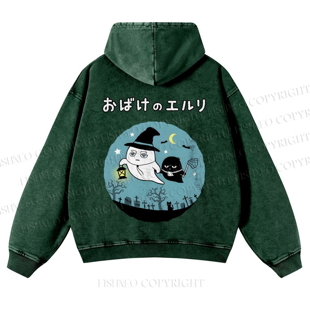 Casual Halloween Printed Washed Hoodie