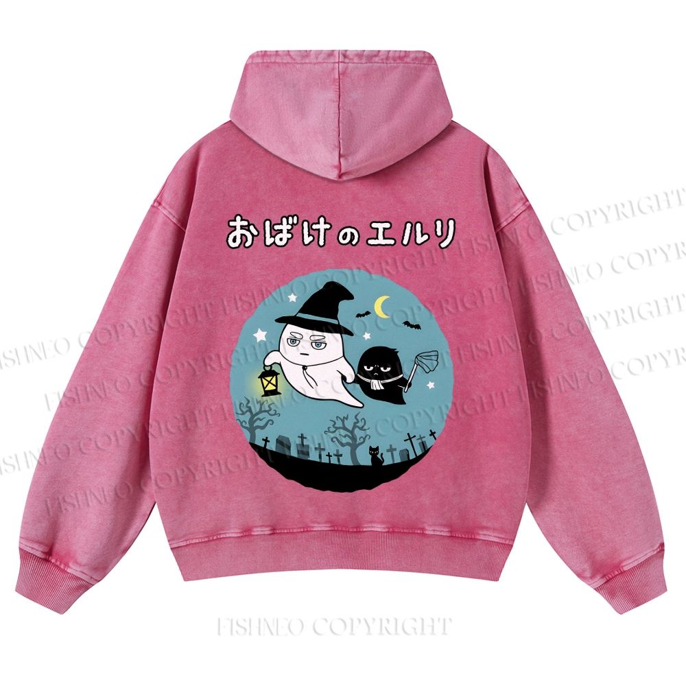 Casual Halloween Printed Washed Hoodie