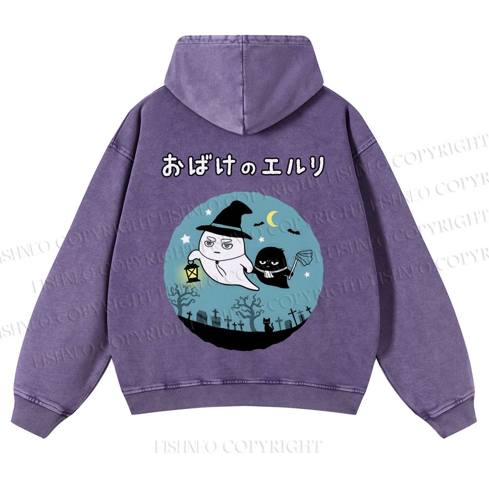 Casual Halloween Printed Washed Hoodie