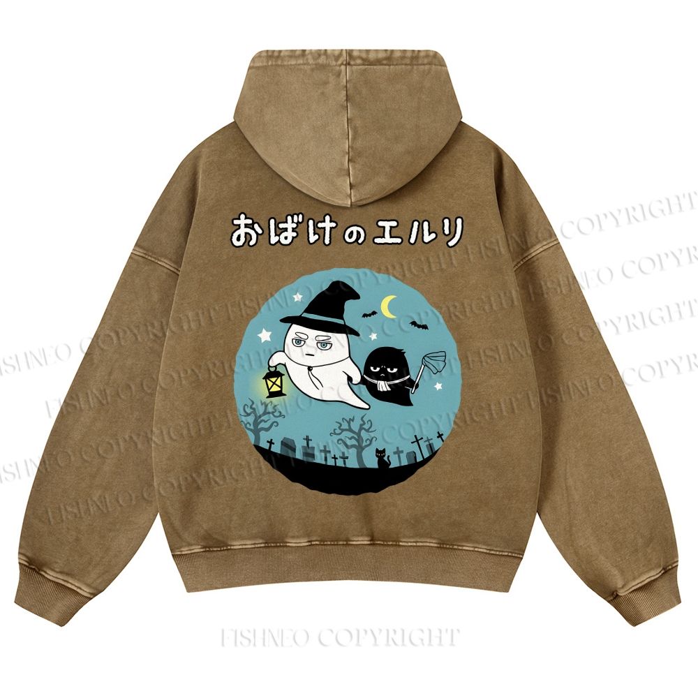 Casual Halloween Printed Washed Hoodie
