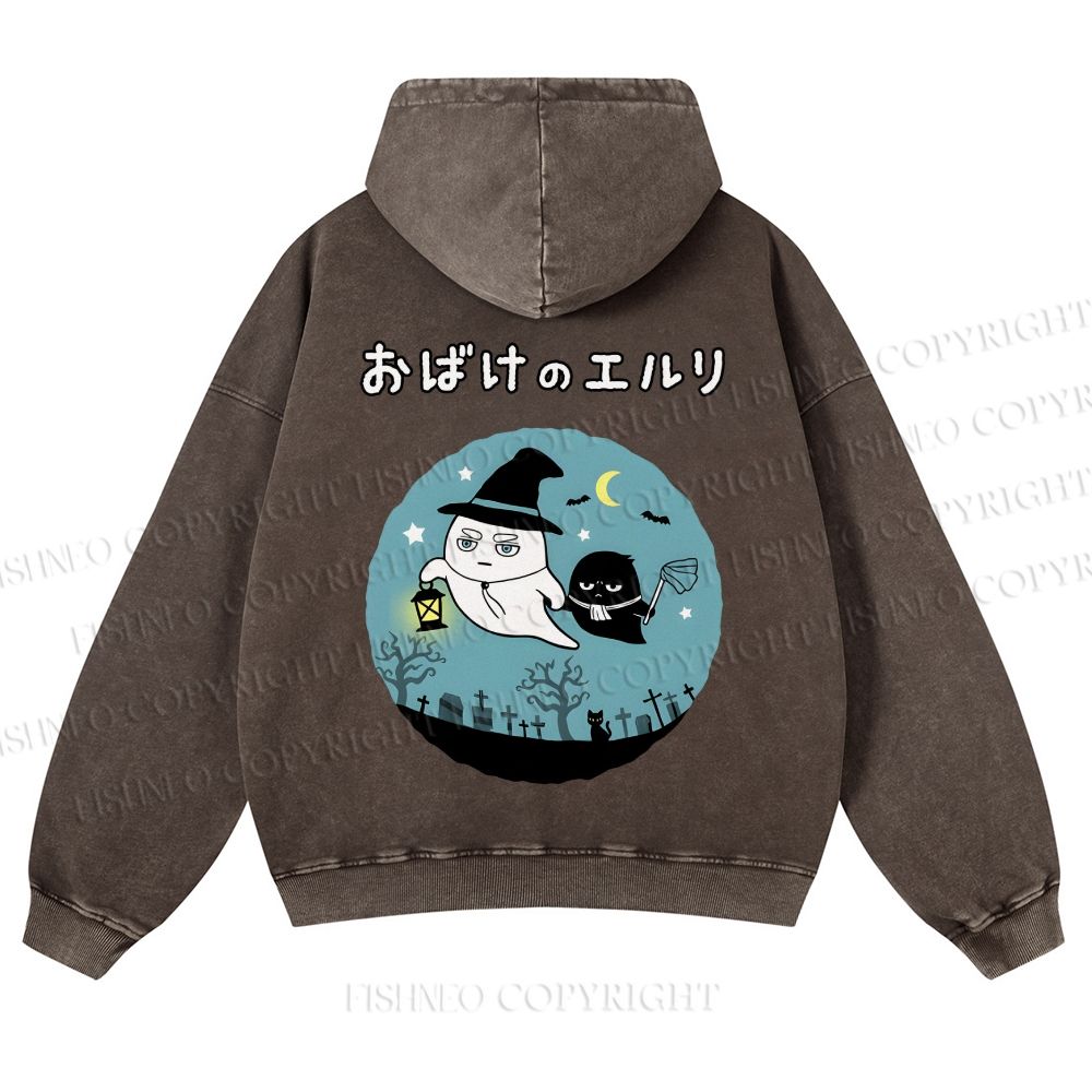 Casual Halloween Printed Washed Hoodie
