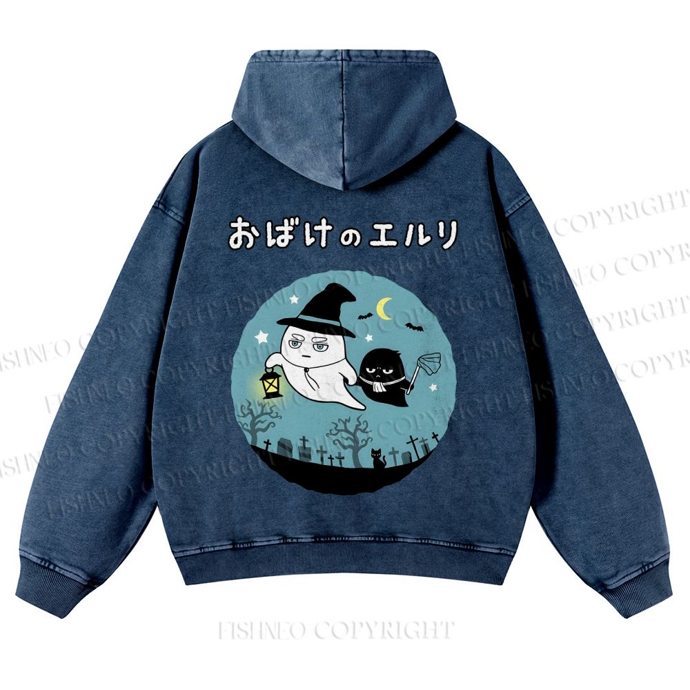 Casual Halloween Printed Washed Hoodie