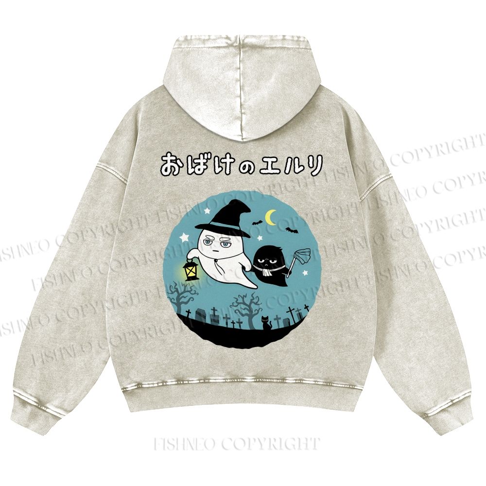 Casual Halloween Printed Washed Hoodie