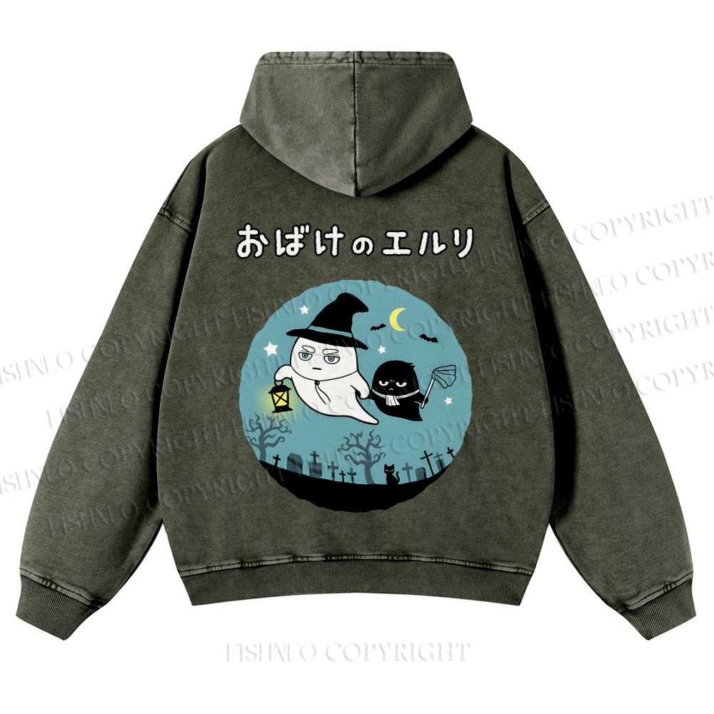 Casual Halloween Printed Washed Hoodie