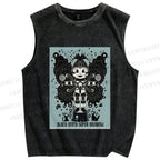 Unisex Black Moth Super Rainbow Printed Washed Tank Top