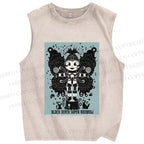 Unisex Black Moth Super Rainbow Printed Washed Tank Top