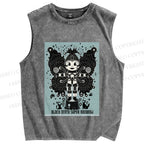 Unisex Black Moth Super Rainbow Printed Washed Tank Top